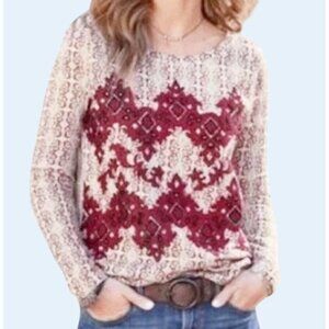 SUNDANCE Neva Tapestry Beaded French Terry Pullover Top Sz Small